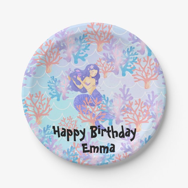 Plato De Papel sirena mágica para niños bajo el arco iris marino  (Anverso)