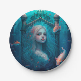 Plato De Papel Sirena nadando con peces lindo papel de reloj de p