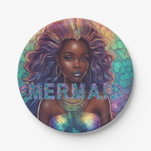 Plato De Papel Sirena negra para fiestas de cumpleaños