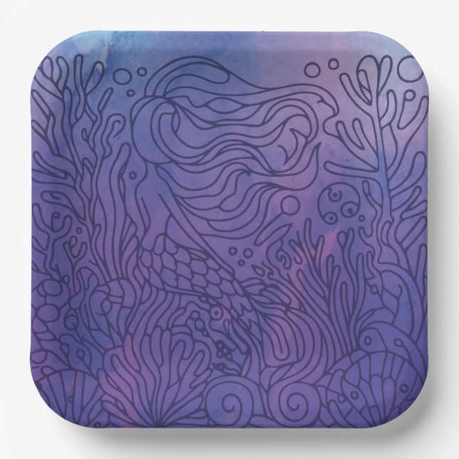 Plato De Papel Sirena - Púrpura (Anverso)