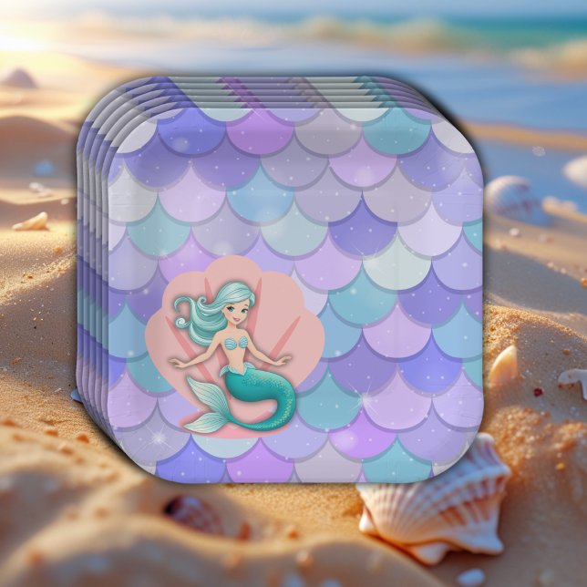 Plato De Papel Sirena Purpurina morada bajo el mar Baby Shower (Subido por el creador)
