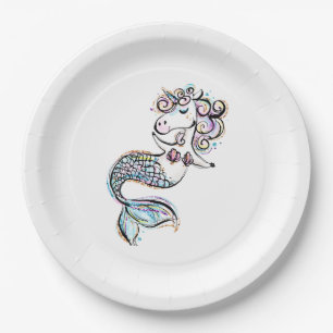 Plato De Papel Sirena Unicornio