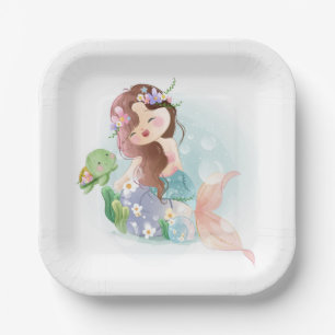 Plato De Papel Sirena y tortuga