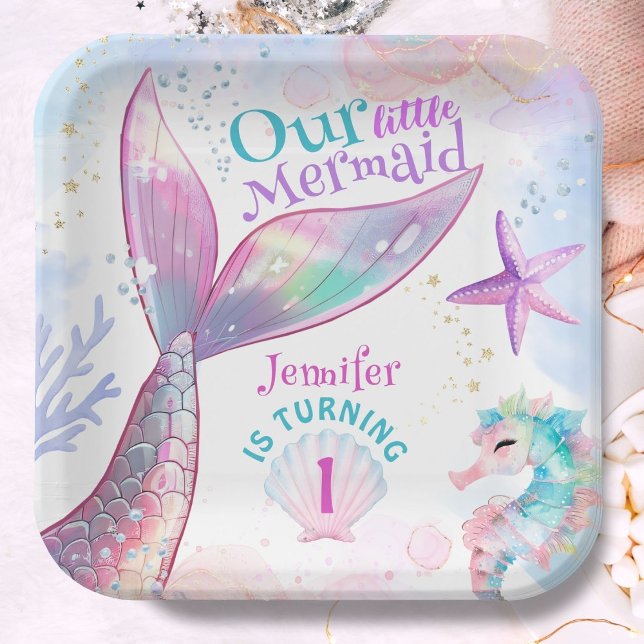 Plato De Papel Sirenita Primer cumpleaños bajo el mar Sirena rosa (Subido por el creador)