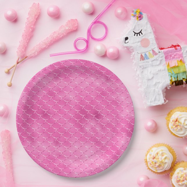 Plato De Papel Sirenita Rosa bonito (Fiesta)