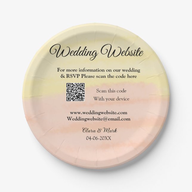 Plato De Papel sitio web de boda añadir código Q R escanear añadi (Anverso)