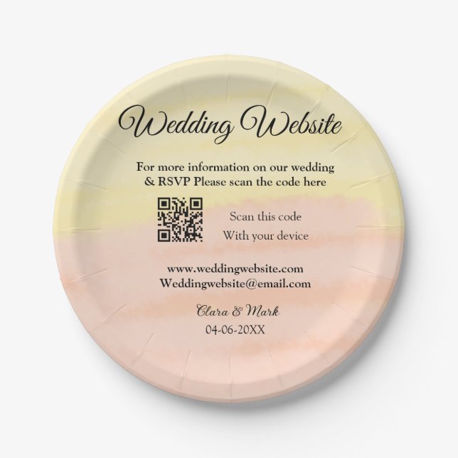 Plato De Papel sitio web del boda agregar código Q R exploración  (Anverso)