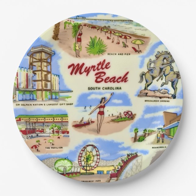 Plato De Papel Sitios de Myrtle Beach (Anverso)