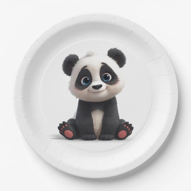 Plato De Papel Sitting Panda Bear Cartoon Illustration Artwork (Anverso)