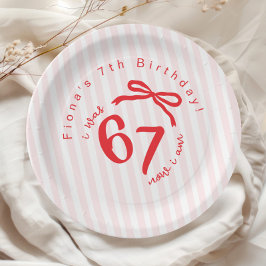 Plato De Papel Six Seven Trendy Red Bow Coquette 7th Birthday