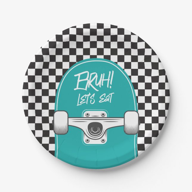 Plato De Papel Skateboard Bruh! Birthday Paper Plates (Anverso)