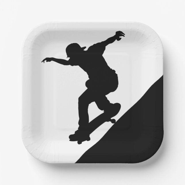 Plato De Papel Skateboard Skateboarding Fun Silhouette (Anverso)