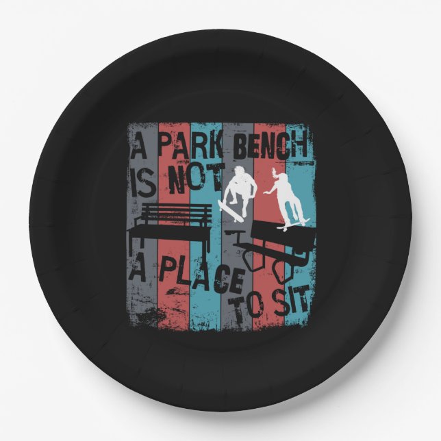 Plato De Papel Skateboarding - Skateboarder Funny Park Bench (Anverso)