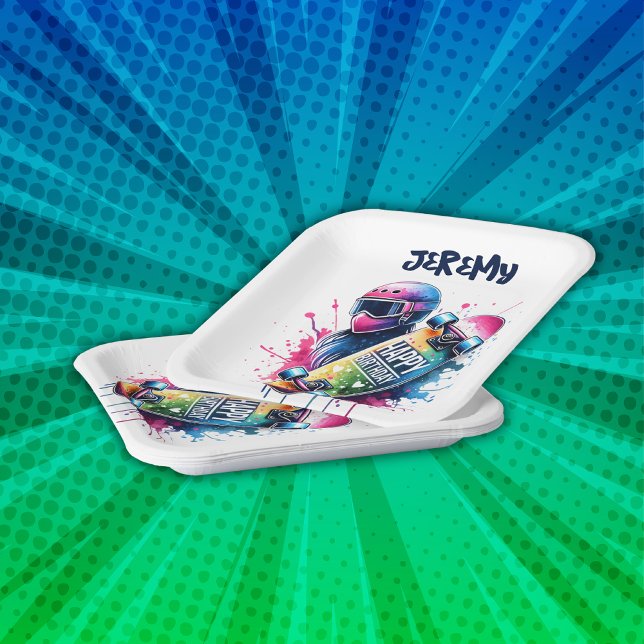 Plato De Papel Skateboarding Skater Happy Birday Monograma | (Subido por el creador)