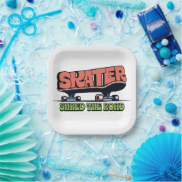 Plato De Papel Skater Shred the Road – Retro 70s Skateboarding 