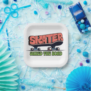 Plato De Papel Skater Shred the Road – Retro 70s Skateboarding