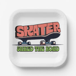 Plato De Papel Skater Shred the Road – Retro 70s Skateboarding 