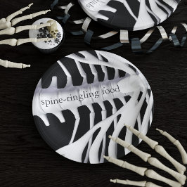 Plato De Papel Skeleton Bones Spin Black White Halloween Party