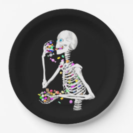 Plato De Papel Skeleton comiendo dulces de Halloween