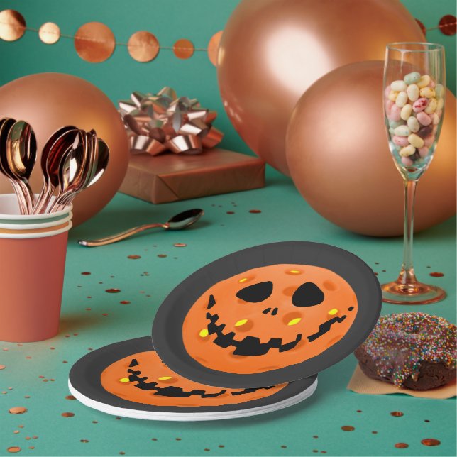 Plato De Papel Skeleton de pelota Jack-o'-Lantern Halloween (Multi)