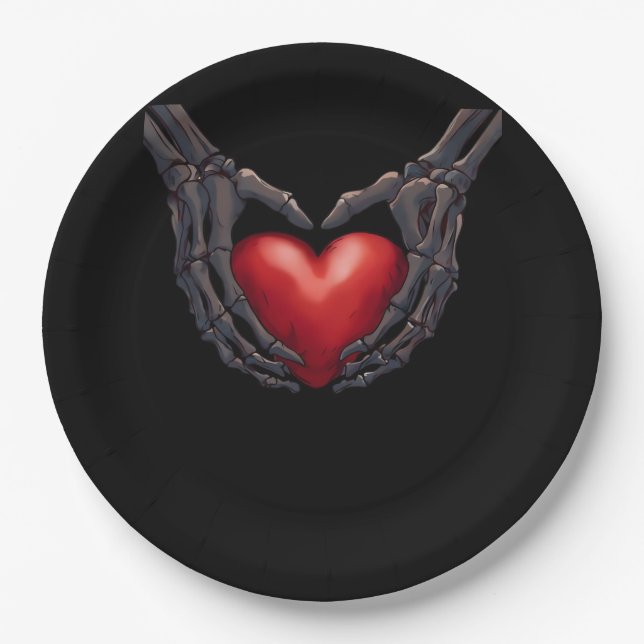 Plato De Papel Skeleton Hand Heart (Anverso)