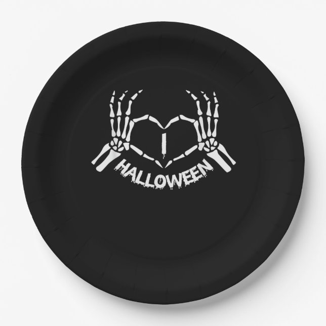 Plato De Papel Skeleton Hand Heart Lazy Halloween Disstume Funny (Anverso)