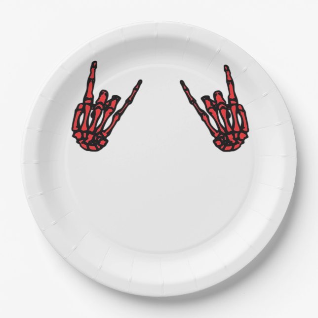 Plato De Papel Skeleton Hand Heart Roll & Red Classic (Anverso)