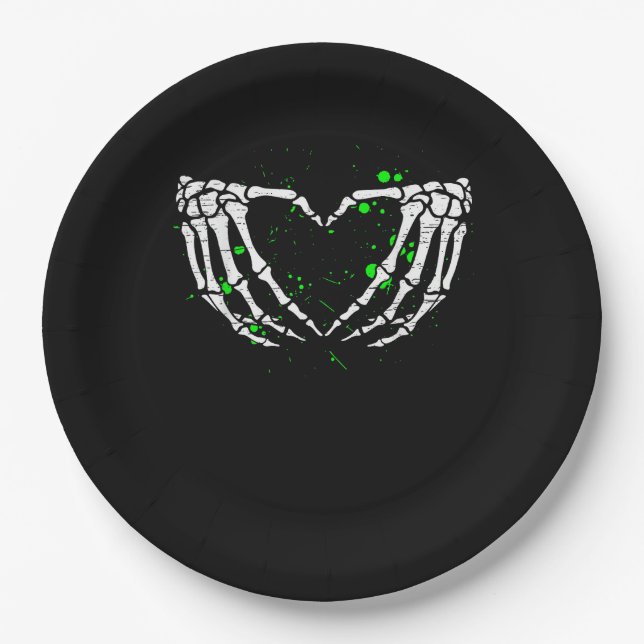 Plato De Papel Skeleton Hand Heart Rótulo disstume Halloween (Anverso)