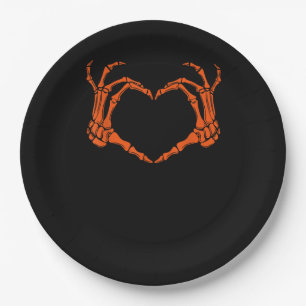 Plato De Papel Skeleton Hand Heart Rótulo Disstume Halloween Dise