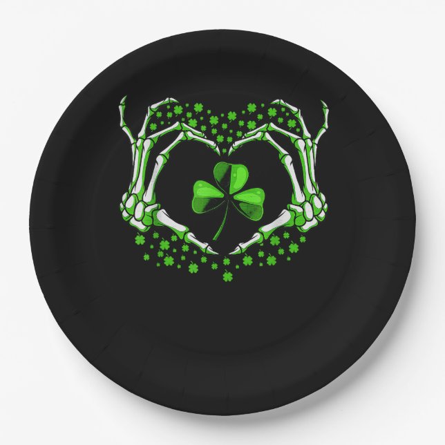 Plato De Papel Skeleton Hand Heart Shamrock St Patricks Day Paddy (Anverso)