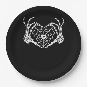 Plato De Papel Skeleton Hand Heart Spiderweb Halloween Cobweb Par
