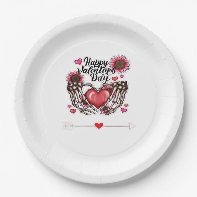 Plato De Papel Skeleton Hands Día de San Valentín Classic (Anverso)