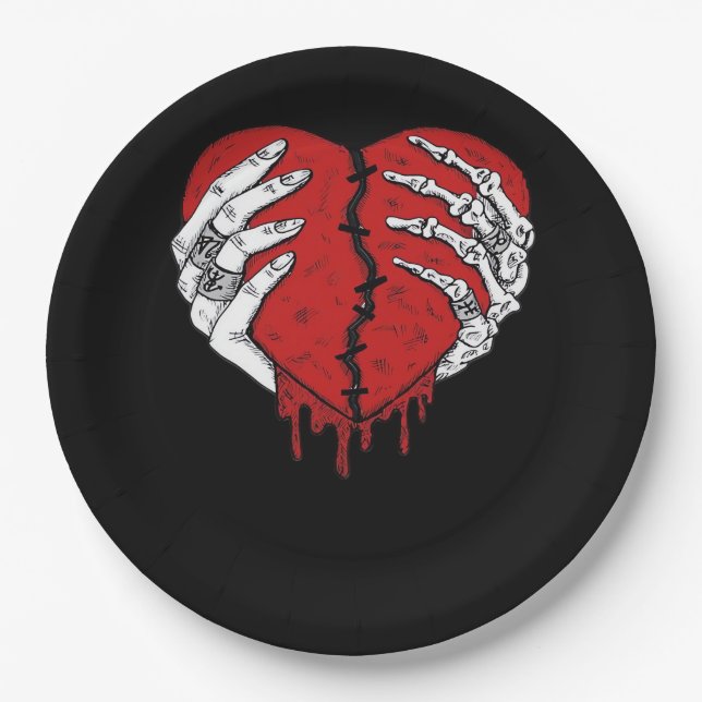 Plato De Papel Skeleton Hands Hearts Classic Trending (Anverso)