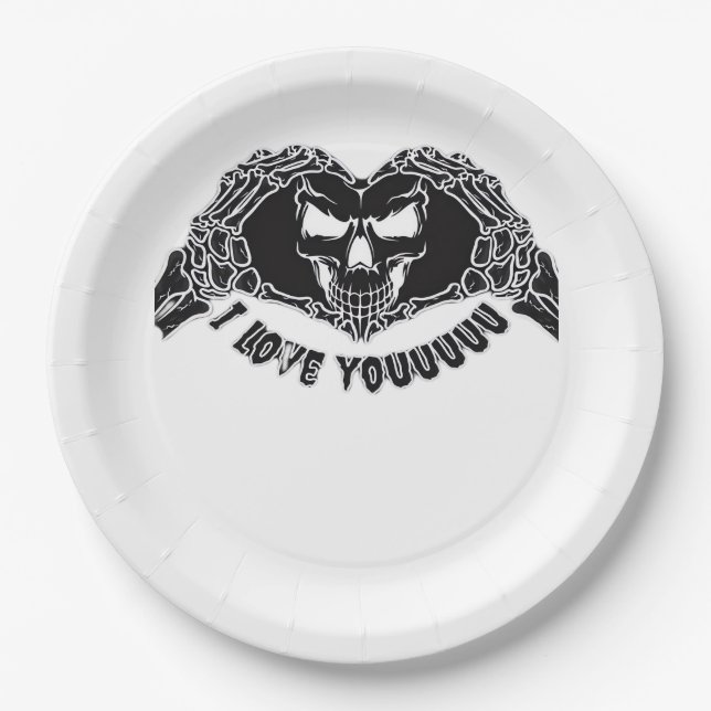 Plato De Papel Skeleton Hands Skull, Diseño De Halloween Para Bac (Anverso)