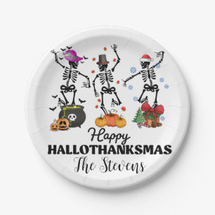 Plato De Papel Skeleton Happy Hallothanksmas