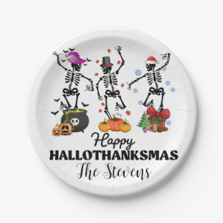 Plato De Papel Skeleton Happy Hallothanksmas