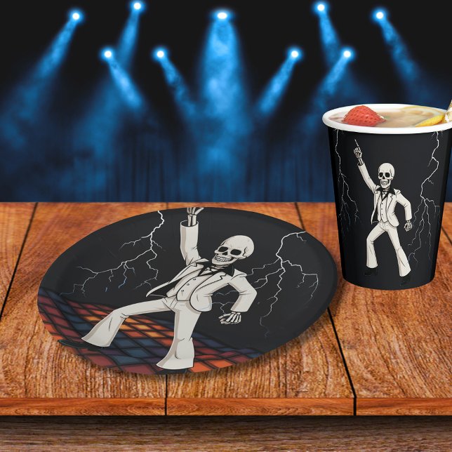 Plato De Papel Skeleton Haunted Disco Halloween Party (Skeleton Haunted Disco Halloween Party Paper Plates)
