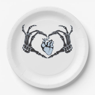Plato De Papel Skeleton Heart Hands Classic Design para Halloween