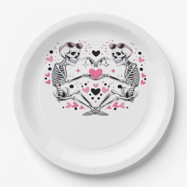 Plato De Papel Skeleton Heart Hands Classic Viral (Anverso)