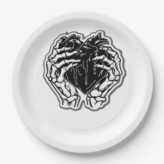 Plato De Papel Skeleton Heart Hands Funny (Anverso)