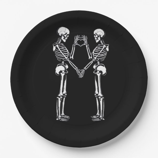 Plato De Papel Skeleton Heart Hands Rótulo Halloween Costume Clas (Anverso)