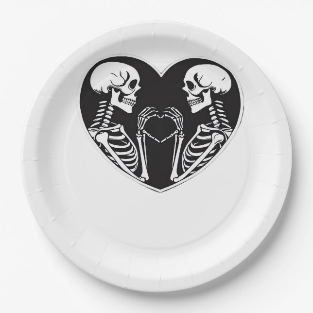 Plato De Papel Skeleton Heart Hands Rótulo Halloween Costume Retr (Anverso)