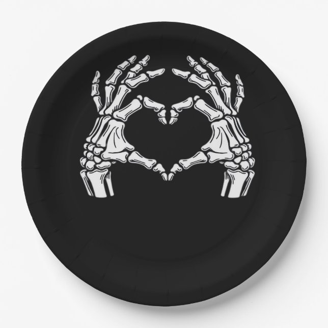 Plato De Papel Skeleton Heart Hands Rótulo Halloween Disstume vir (Anverso)