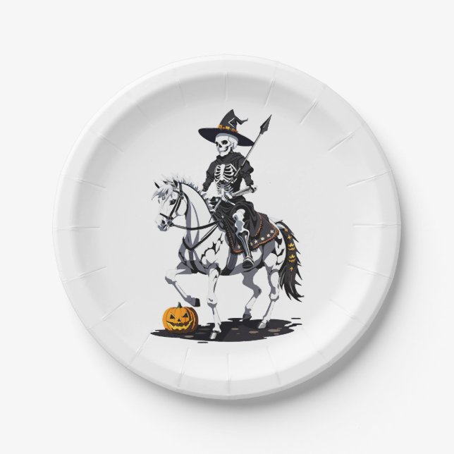 Plato De Papel Skeleton Horse Rider - Escaparate de Halloween (Anverso)