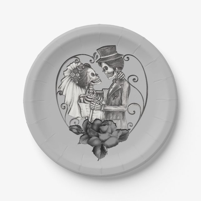 Plato De Papel Skeleton Love Couple Marriage Boda de danza (Anverso)