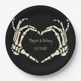 Plato De Papel Skeleton Manos Forma Corazón Boda Personalizada