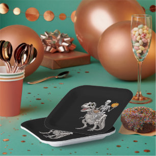 Plato De Papel Skeleton Riding Mummy Dinosaur T rex Halloween
