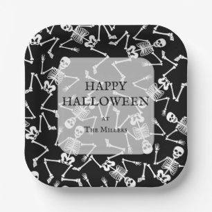 Plato De Papel Skeletons Halloween Party Black