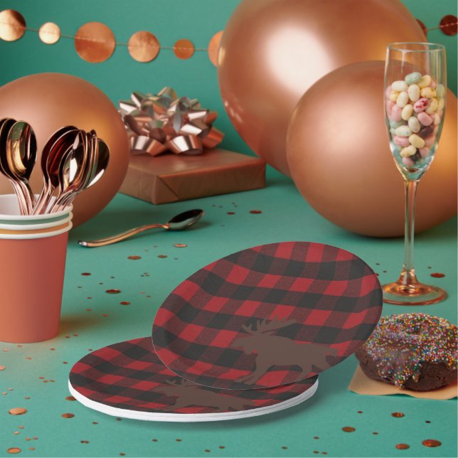 Plato De Papel Ski Lodge Moose Plaid Holiday Hostess Fiesta (Multi)