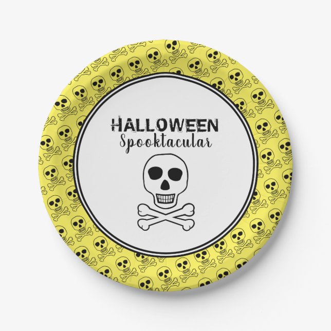 Plato De Papel Skull & Bones, fiesta de Halloween (Anverso)